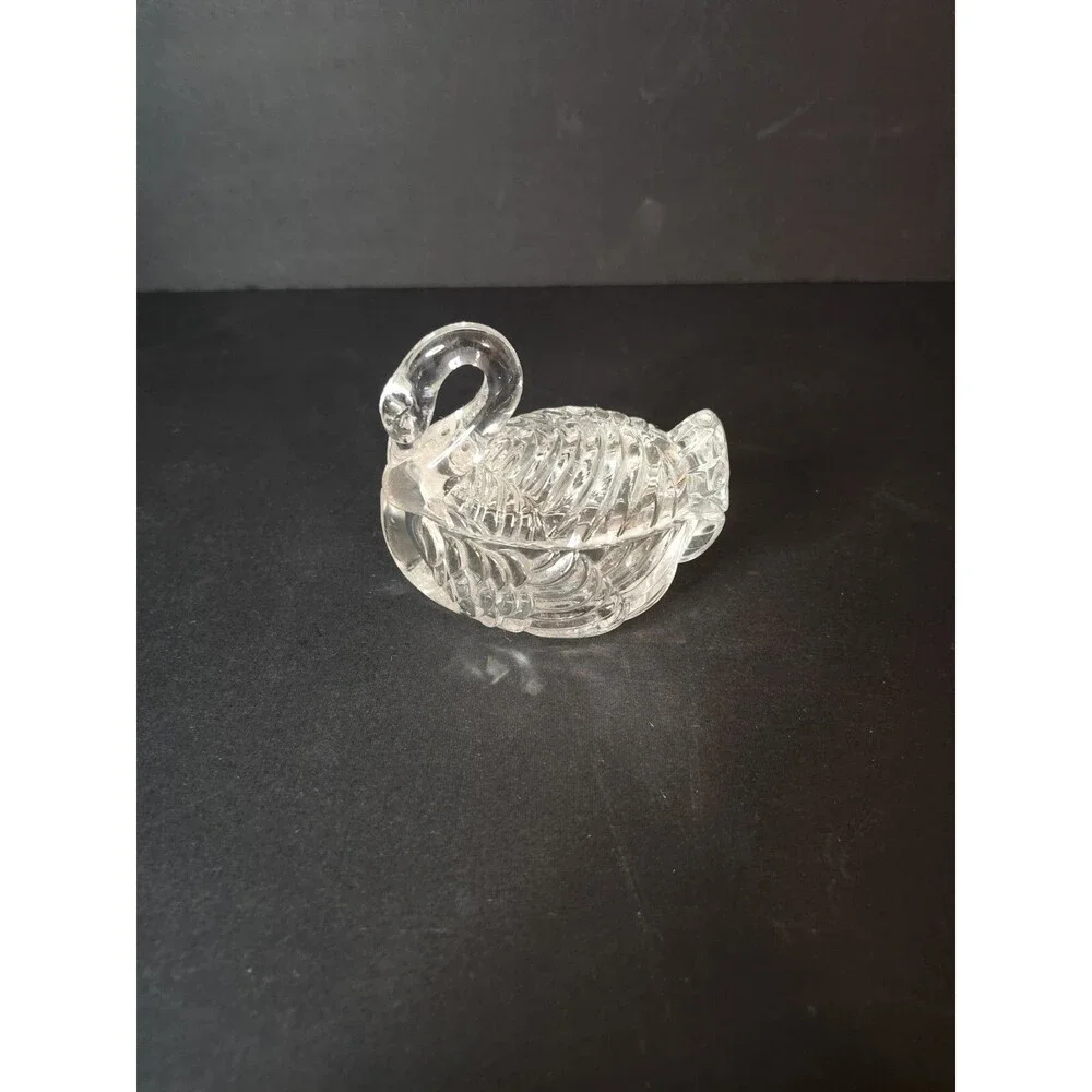 Small Crystal Swan Trinket Jewelry Ring Dish with Lid